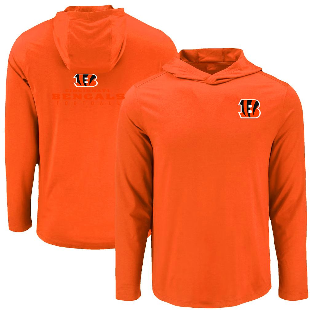 Men 2026 NFL Cincinnati Bengals Hooded long sleeved T-shirt orange 05